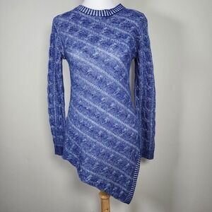 Cable Knit Long Sweater Womens Small Asymmetric Knit Marled Blue Long Sleeve